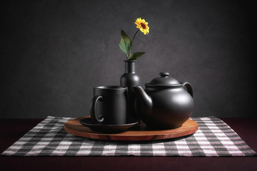 Flower Photograph - Tea Set with Sunflower by Tom Mc Nemar