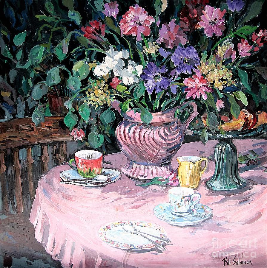 Tea Time With Flowers Painting