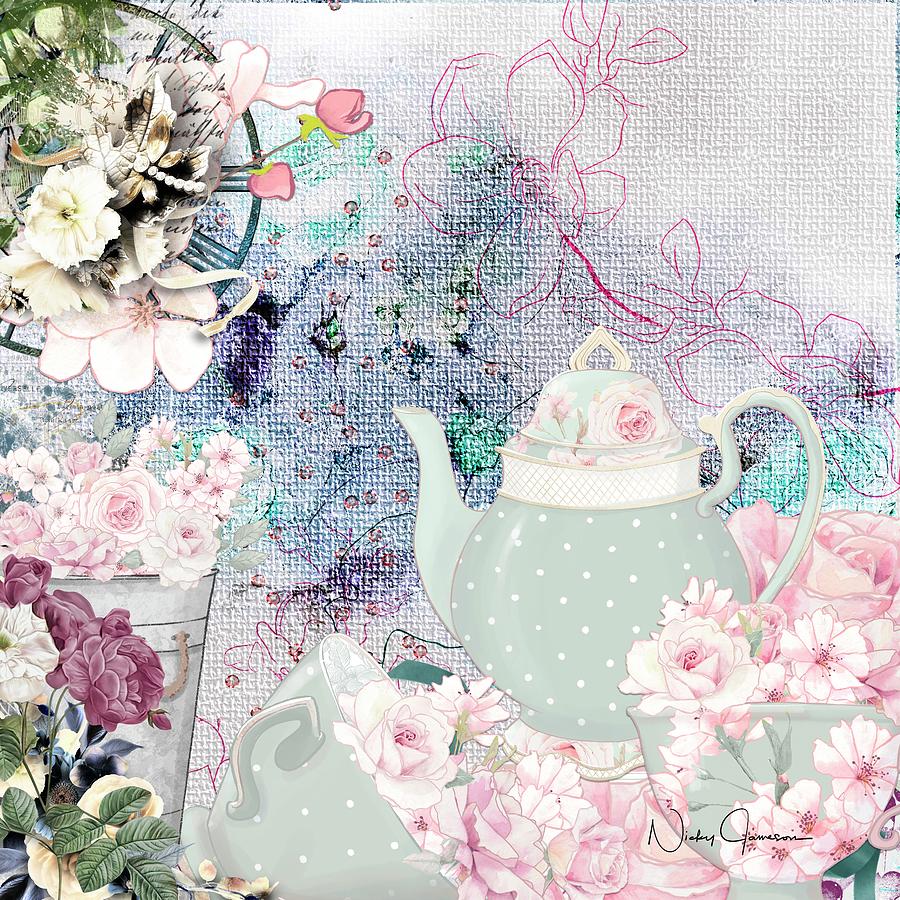 Tea Time Flowers Mixed Media by Nicky Jameson
