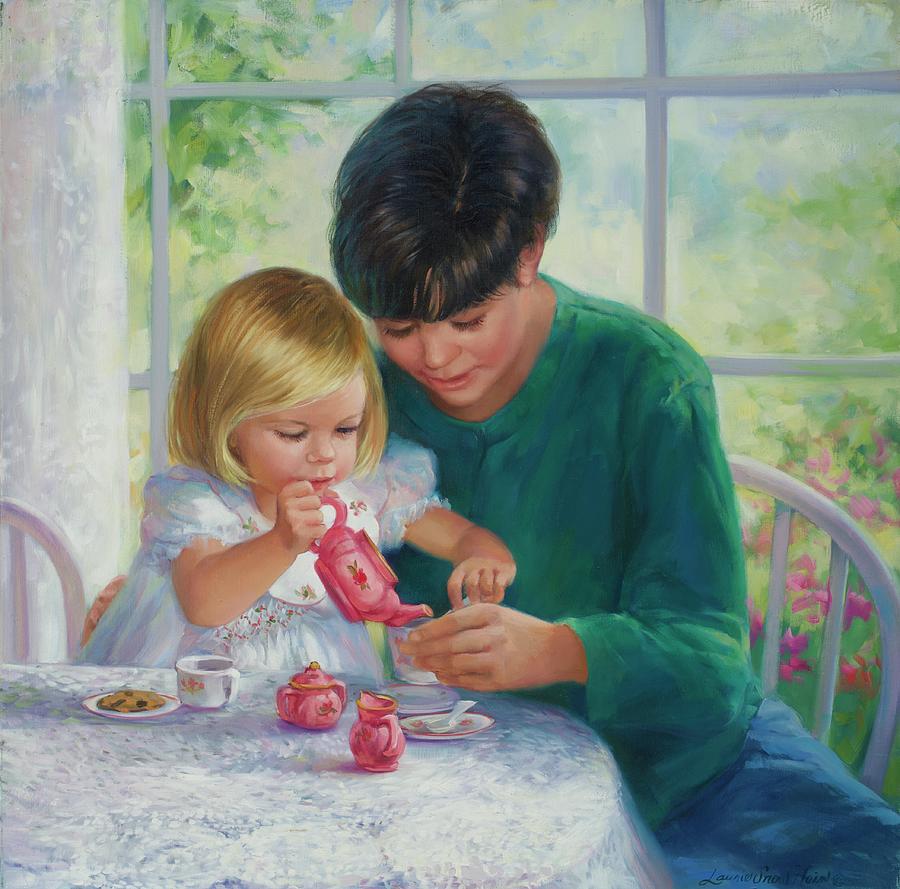 Mothers Day Painting - Tea Time by Laurie Snow Hein