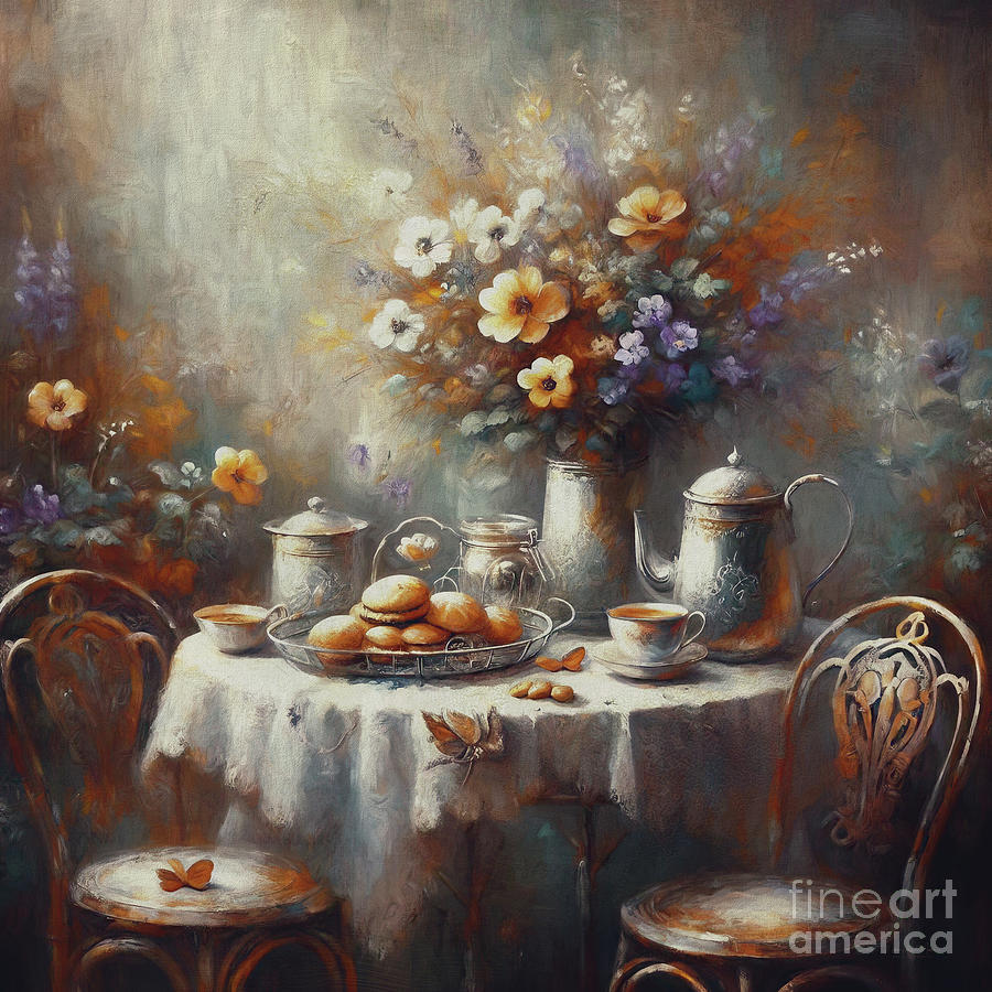 Tea Time Tales - A Garden Soiree Painting by Maria Angelica Maira