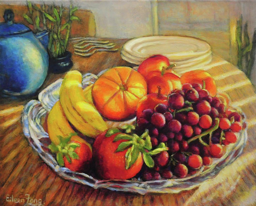 Tea Time with Fruit Plate Painting by Eileen  Fong