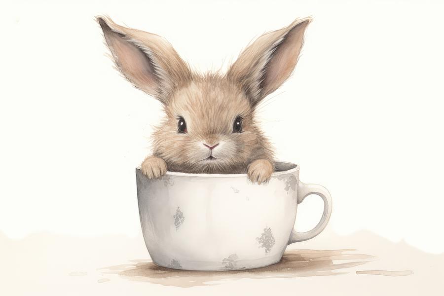 Teacup Bunny Painting by Land of Dreams