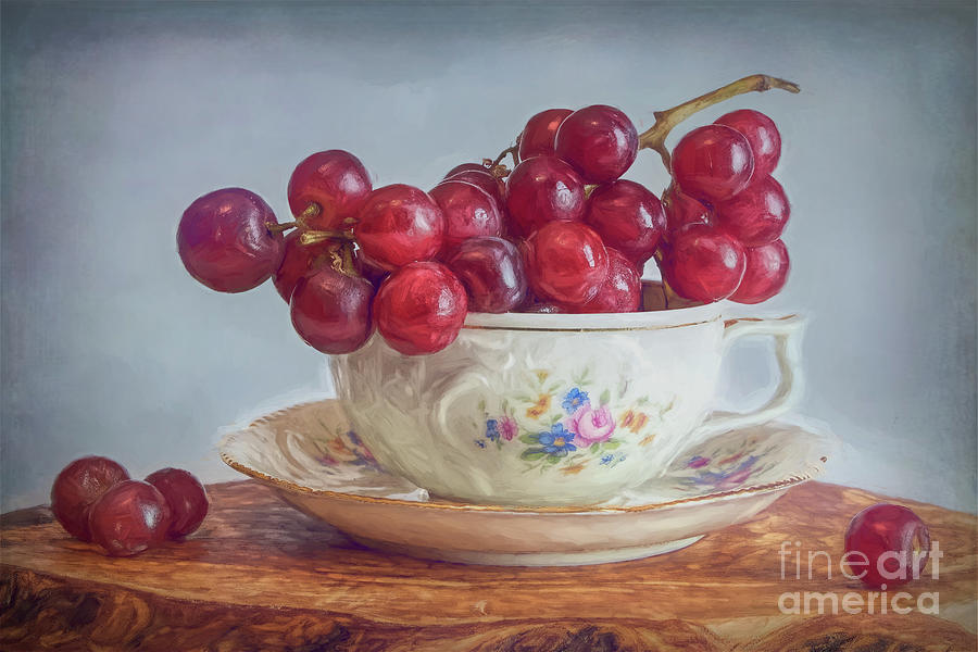 Teacup Of Red Grapes - Painterly Photograph