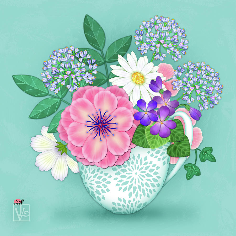 Flower Digital Art - Teacup with Flowers by Valerie Drake Lesiak