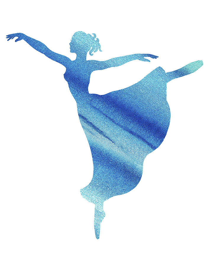 Teal And Blue Dance Watercolor Ballerina Silhouette  Painting by Irina Sztukowski