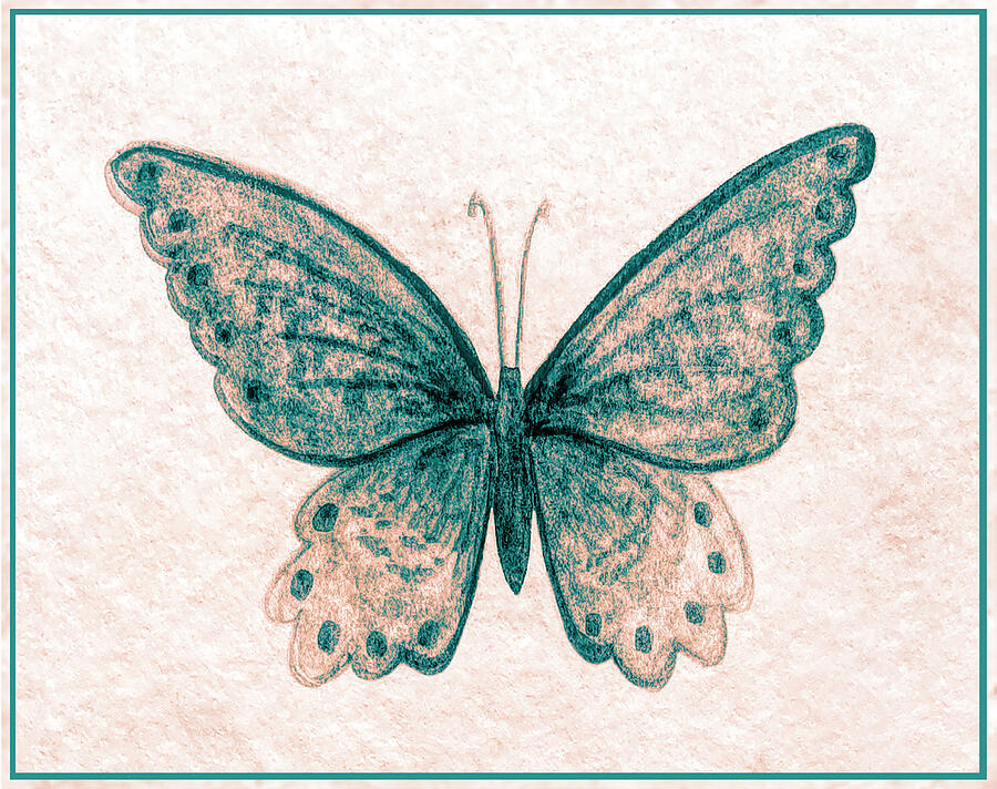 Teal And Gold Butterfly Painting by Deborah League