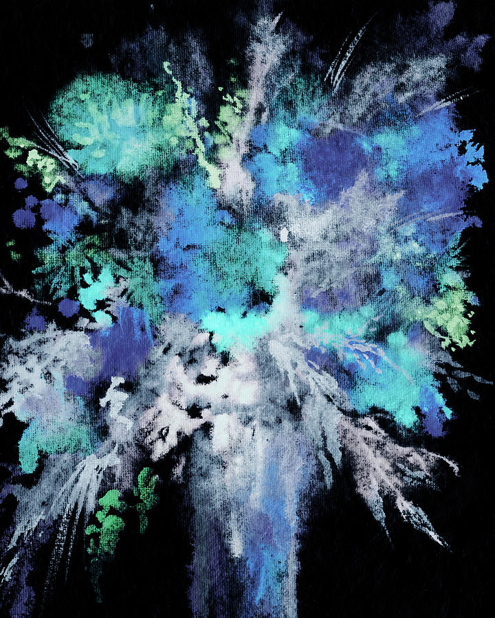 Teal Blue Abstract Watercolor Splash Floral Bouquet II Painting by Irina Sztukowski