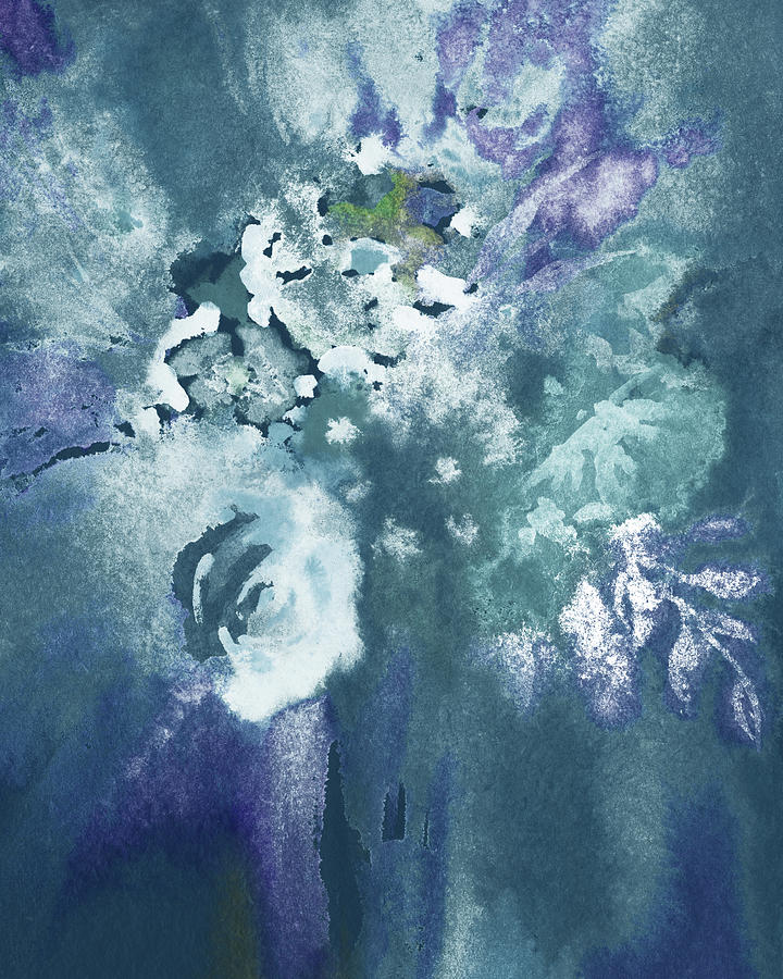 Teal Blue Abstract Watercolor Splash Floral Bouquet III Painting by Irina Sztukowski