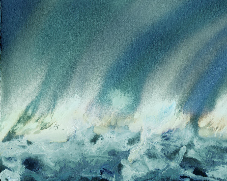 Teal Blue Breeze Abstract Watercolor Landscape  Painting by Irina Sztukowski