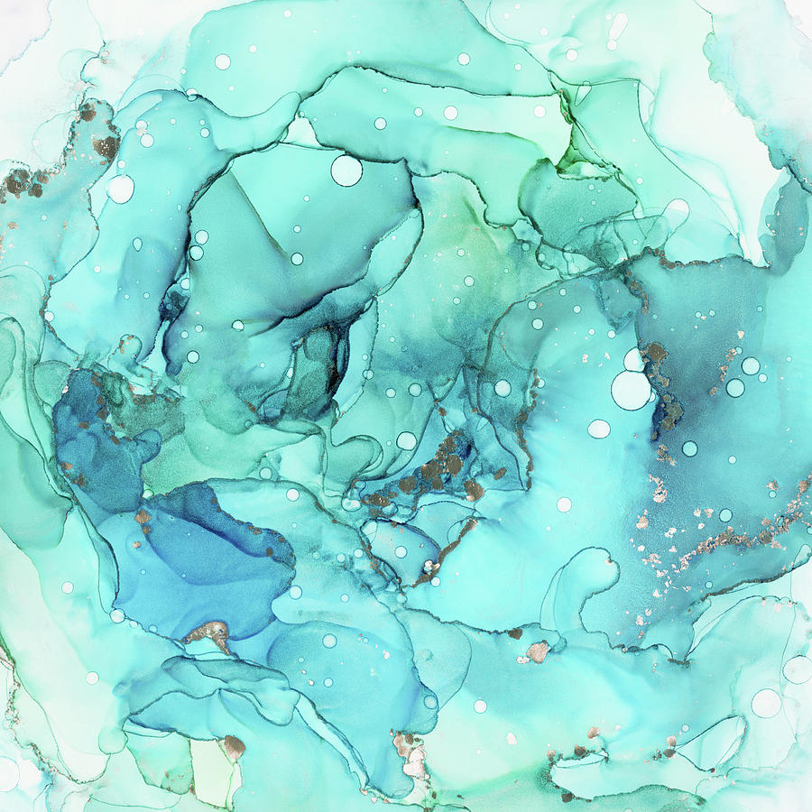 Ink Painting - Teal Blue Chrome Abstract Ink by Olga Shvartsur