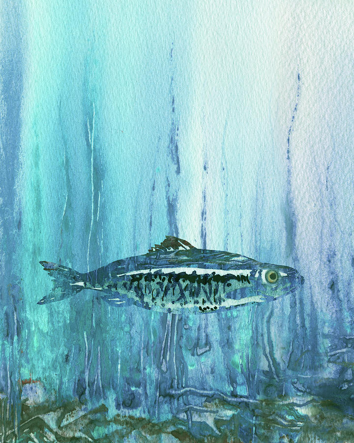 Teal Blue Fish Watercolor  Painting by Irina Sztukowski
