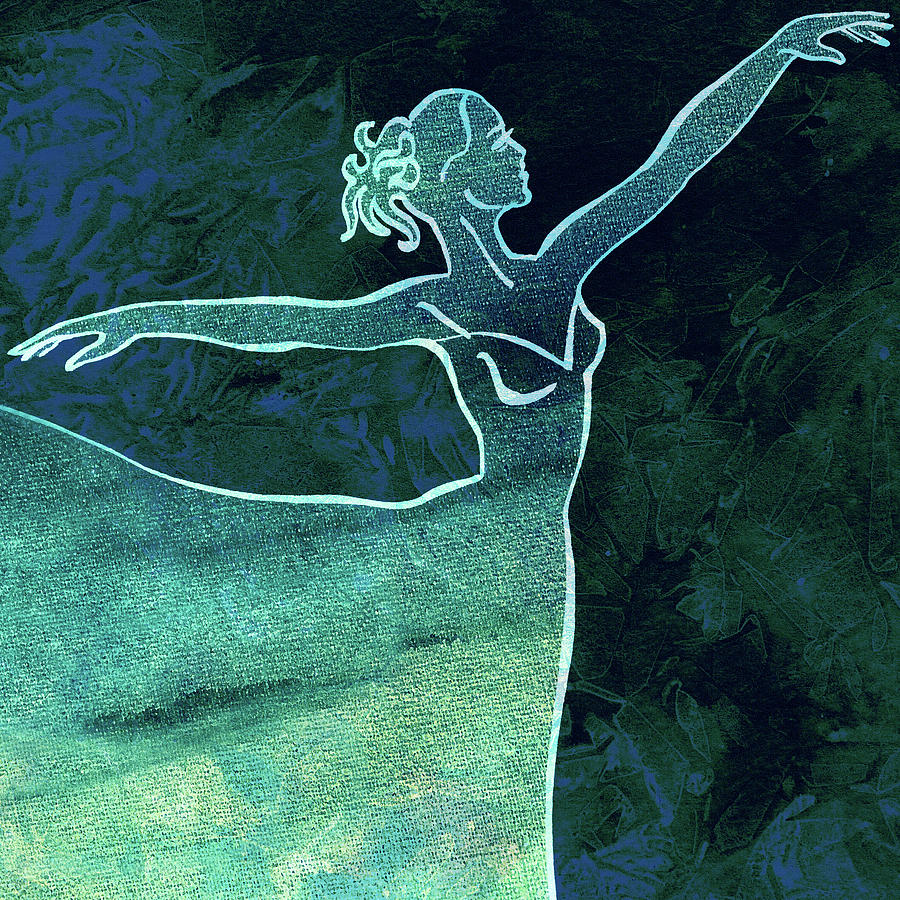 Teal Blue Indigo Dance Watercolor Ballerina Silhouette  Painting by Irina Sztukowski
