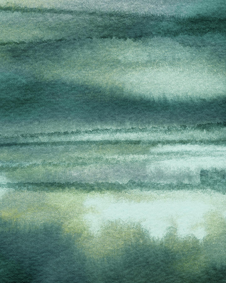 Teal Blue Meditative Watercolor Landscape Peaceful Calm Abstract I Painting by Irina Sztukowski