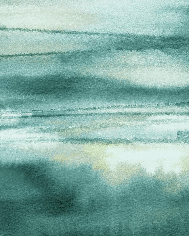 Teal Blue Meditative Watercolor Landscape Peaceful Calm Abstract II Painting by Irina Sztukowski