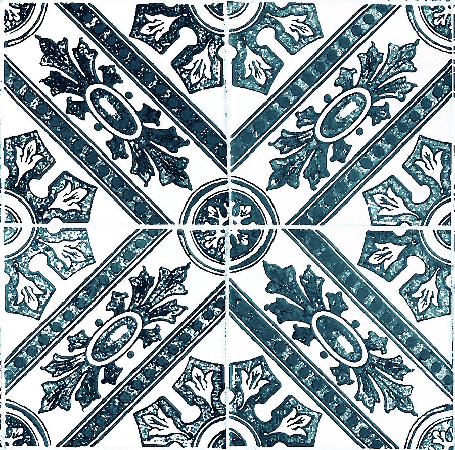 Teal Blue Tiles Mosaic Design Azulejo Portuguese Decorative Art  I Digital Art by Irina Sztukowski