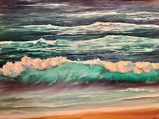 Teal Blue Waves Study Painting by Michell Givens