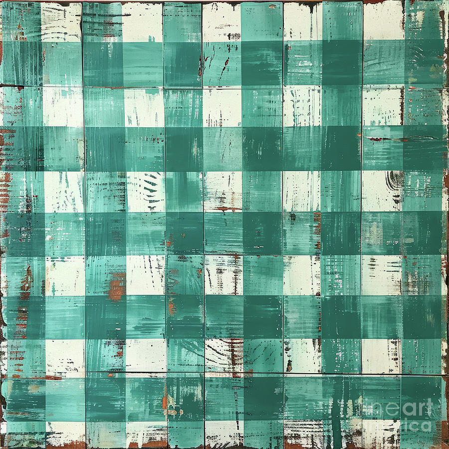 Teal Checkered Pattern Painting by Tina LeCour