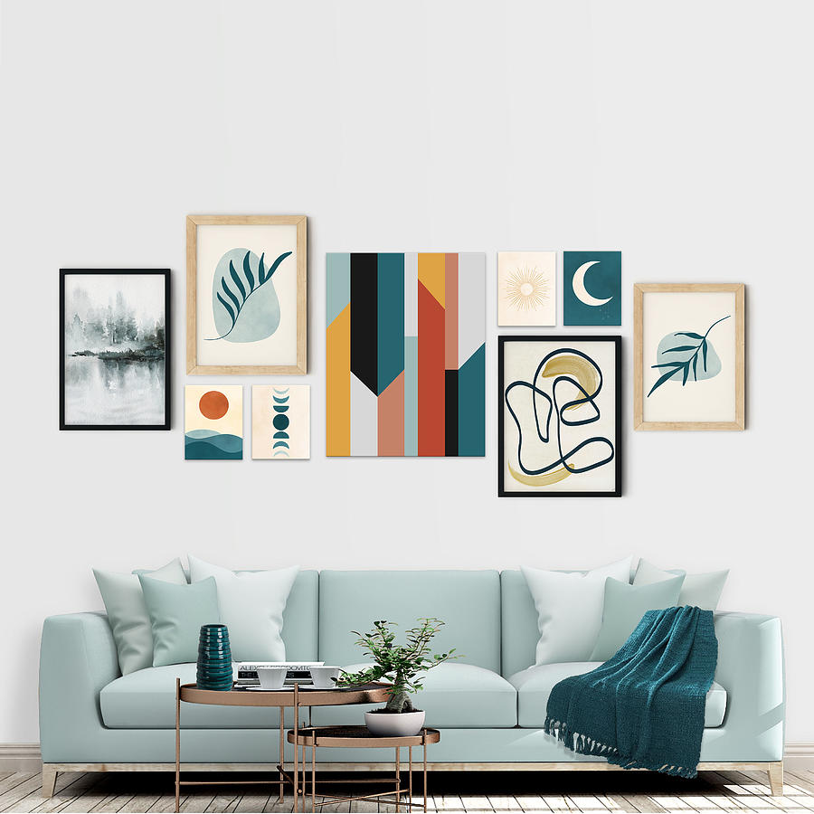 Abstract Digital Art - Teal Curated Wall Gallery by Ink Well