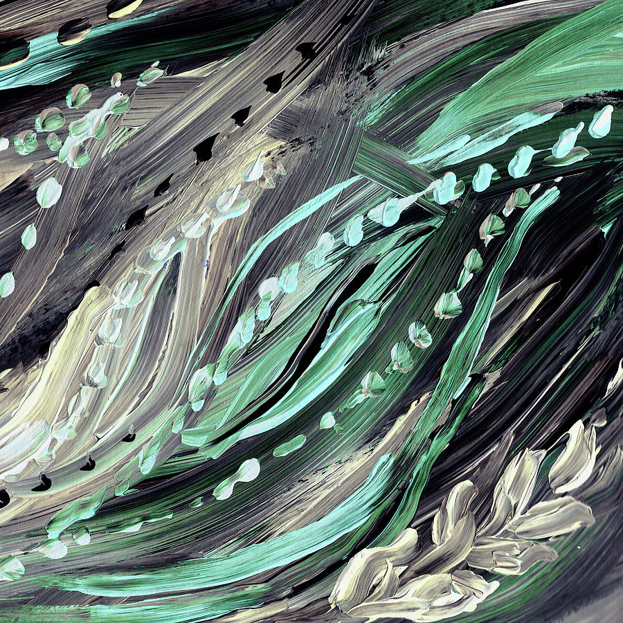 Teal Curves Waves And Organic Lines Soft Cool Decor IV Painting by Irina Sztukowski