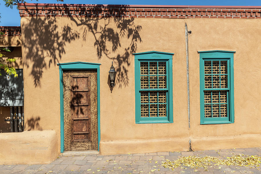 Teal door and windows in Santa Fe Photograph by John McGraw