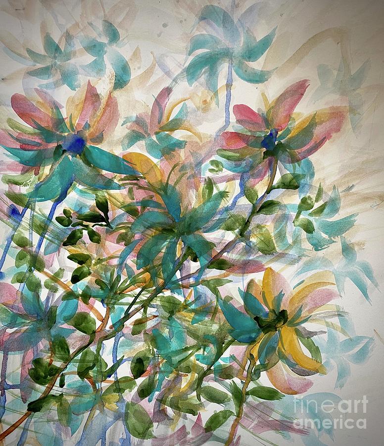 Teal garden Painting by Francelle Theriot