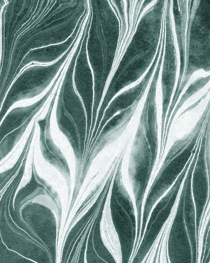Teal Gray Leaves Wave Organic Pattern Decor I Painting by Irina Sztukowski