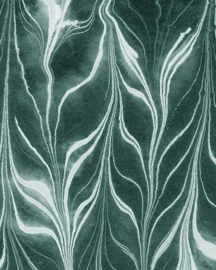 Teal Gray Leaves Wave Organic Pattern Decor II Painting by Irina Sztukowski