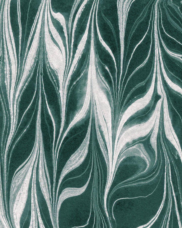 Teal Gray Leaves Wave Organic Pattern Decor III Painting by Irina Sztukowski