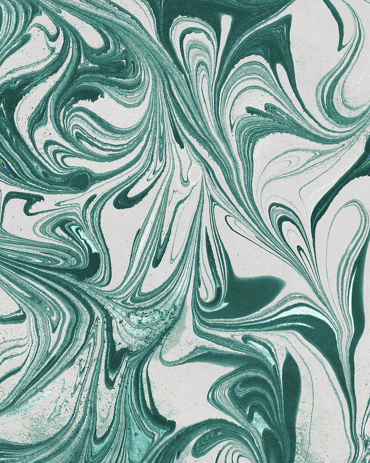 Teal Gray Leaves Wave Organic Pattern Decor IV Painting by Irina Sztukowski