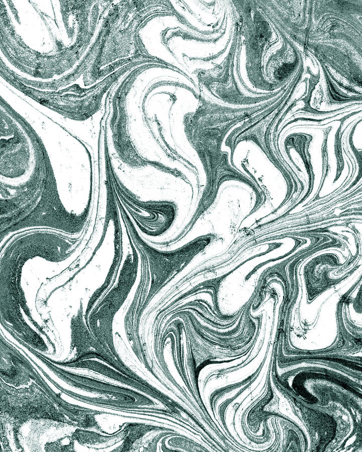 Teal Gray Organic Floral Spin And Swirl Pattern I Painting by Irina Sztukowski