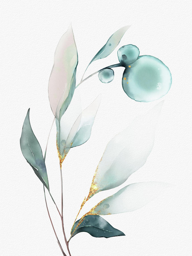 Abstract Digital Art - Teal Green Leaves Minimal III by Ink Well
