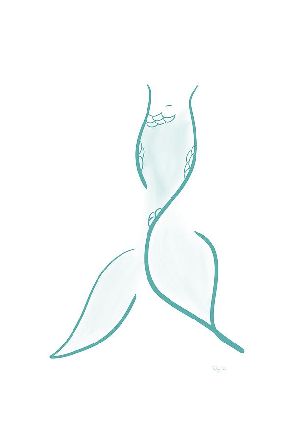 Teal Green Mermaid Tail Line Art Digital Art by Pamela Williams