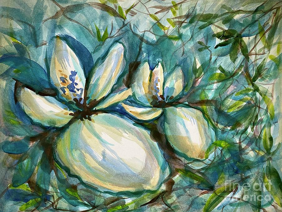 Teal magnolias Painting by Francelle Theriot