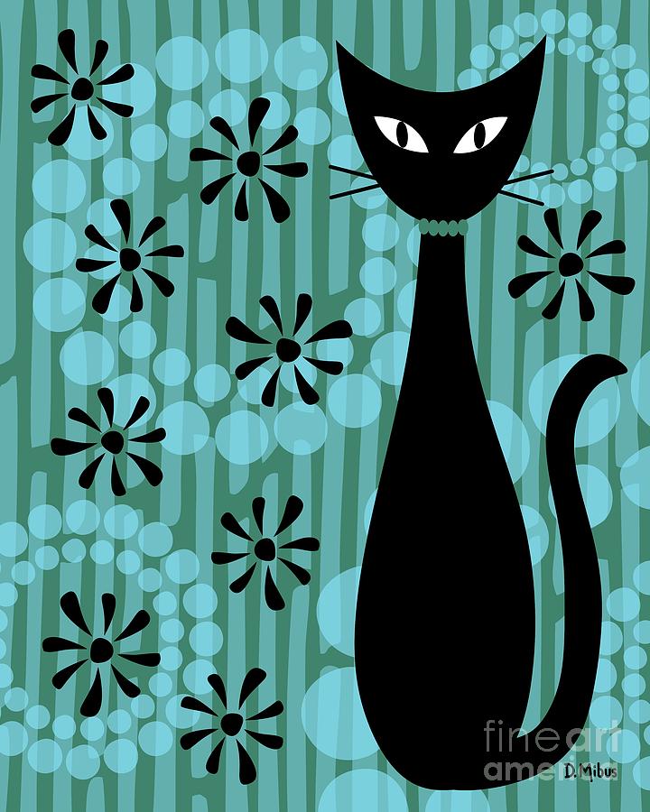 Teal Mod Cat Digital Art by Donna Mibus