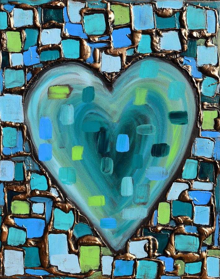 Teal Mosaic Heart Painting by Amanda Dagg