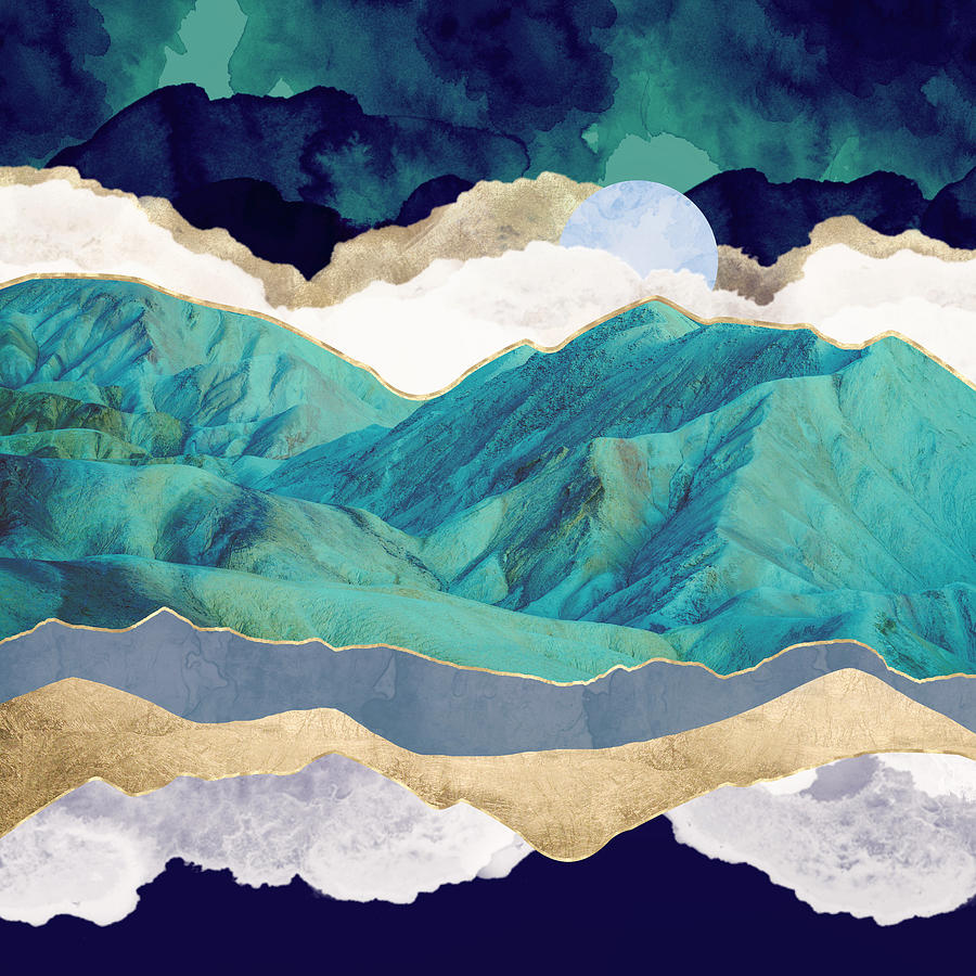 Mountain Digital Art - Teal Mountains by Spacefrog Designs