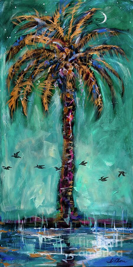 Teal Palm Painting by Linda Olsen