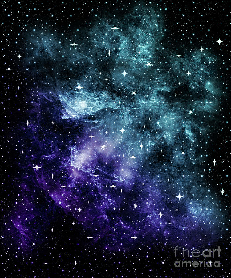 Abstract Digital Art - Teal Purple Galaxy Nebula Dream #1 #decor #art  by Anitas and Bellas Art