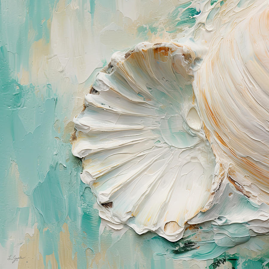Teal Seashells - Beach Decor Art Painting by Lourry Legarde