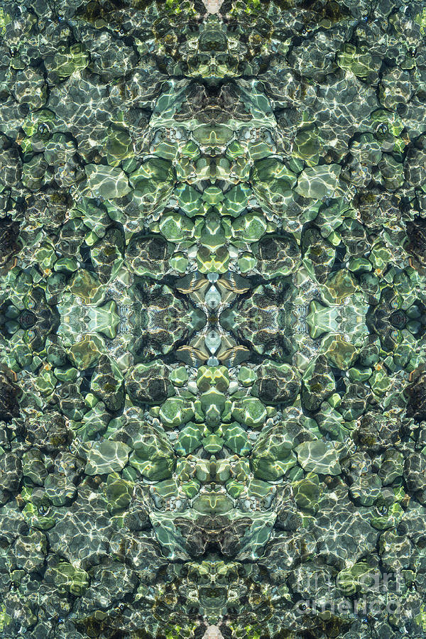 Teal sea water, stones and symmetry Digital Art by Adriana Mueller