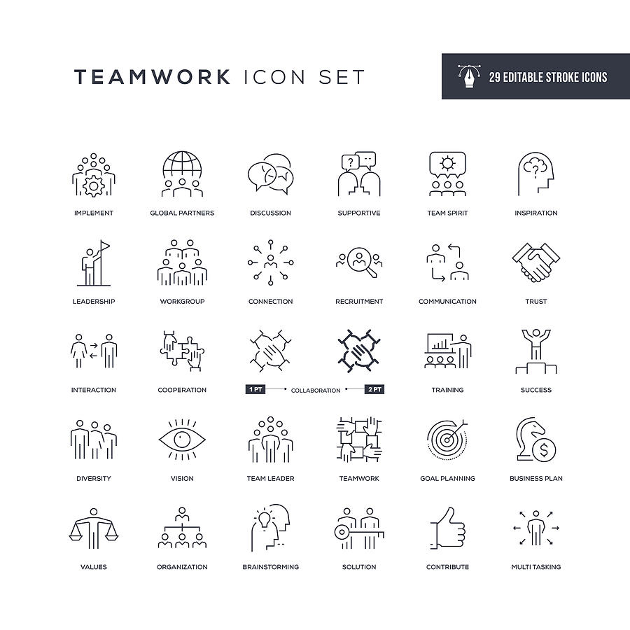 Teamwork Editable Stroke Line Icons Drawing by Enis Aksoy