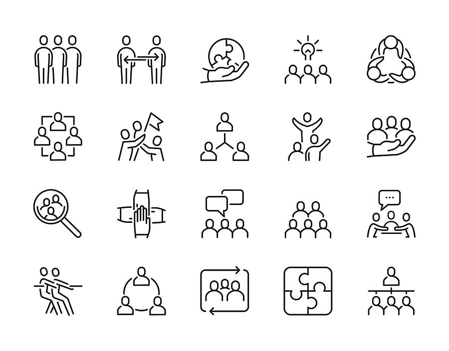 Teamwork Editable Stroke Line Icons Drawing by StudioU
