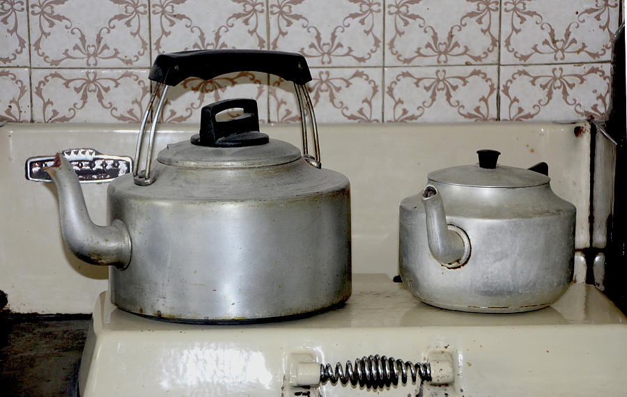 Teapot and kettle vintage stove top Kitchen equipment Photograph by Tom Conway