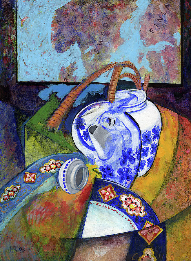 Teapot with Map Painting by Harry Robertson