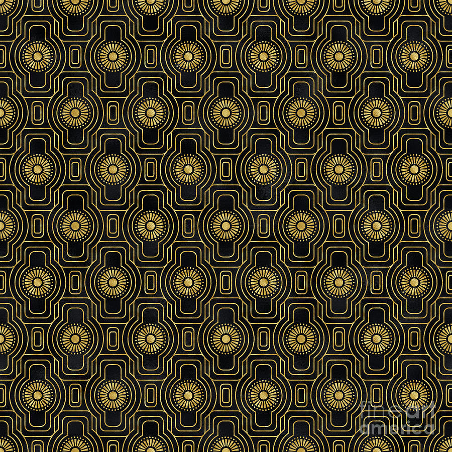 Teatika - Gold Black Art Deco Seamless Pattern Digital Art by Sambel Pedes