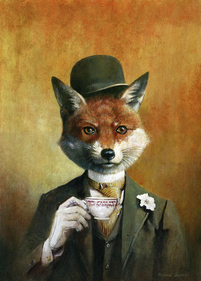 Teatime Mr Fox Painting by Michael Thomas