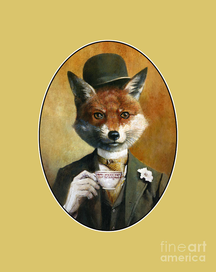 Teatime Mr Fox Oval  Painting by Michael Thomas