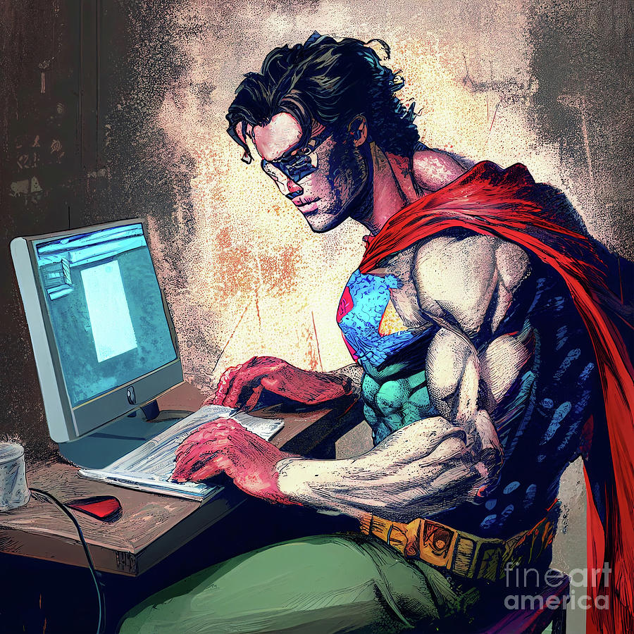 Superhero Painting - Tech Hero by Mindy Sommers