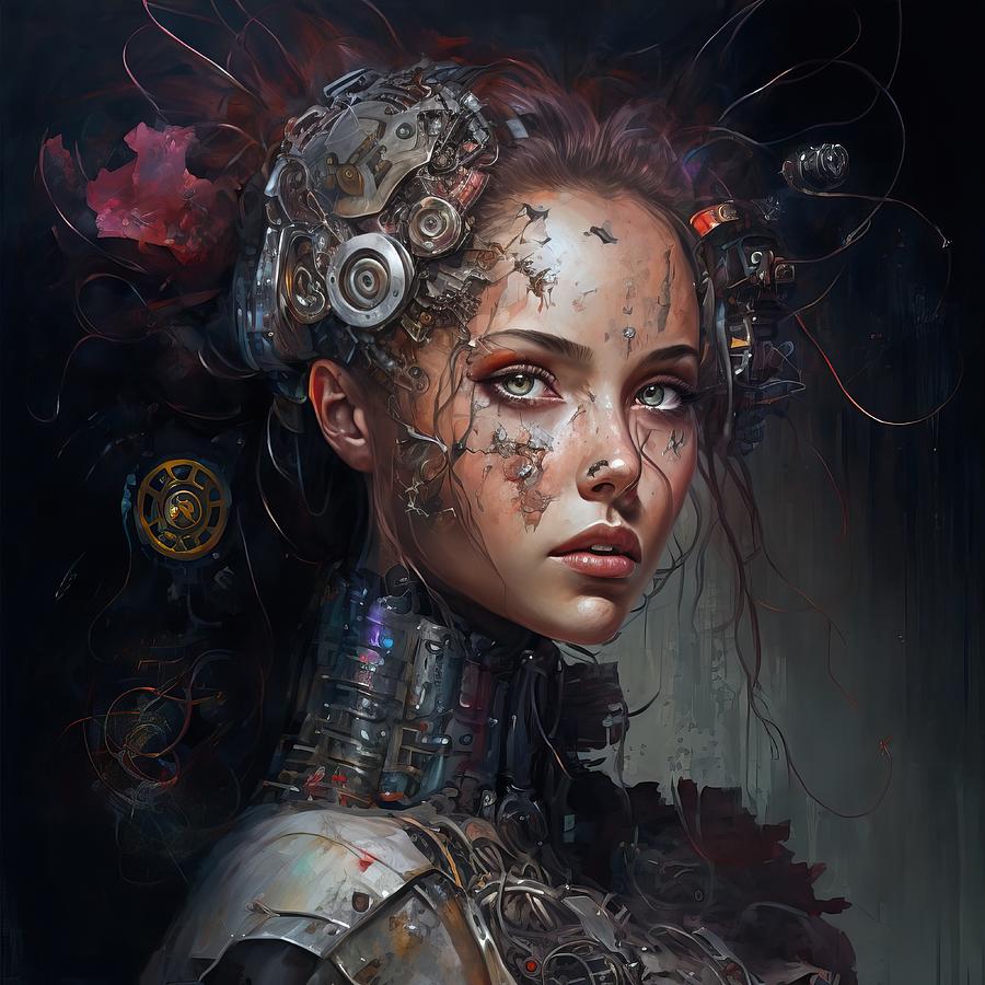 Terminator Painting - Mechanical  Girl by My Head Cinema